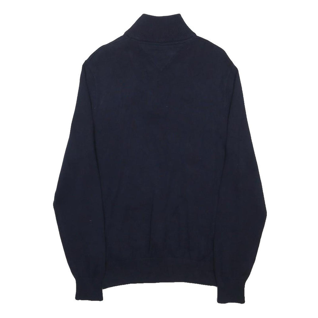 TOMMY HILFIGER Mens Navy Blue Green Yellow Striped Pattern Jumper 1/4 Zip
