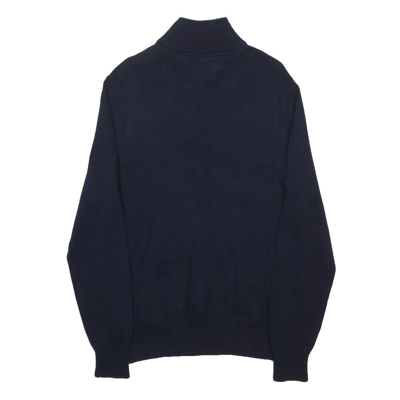 TOMMY HILFIGER Mens Navy Blue Green Yellow Striped Pattern Jumper 1/4 Zip