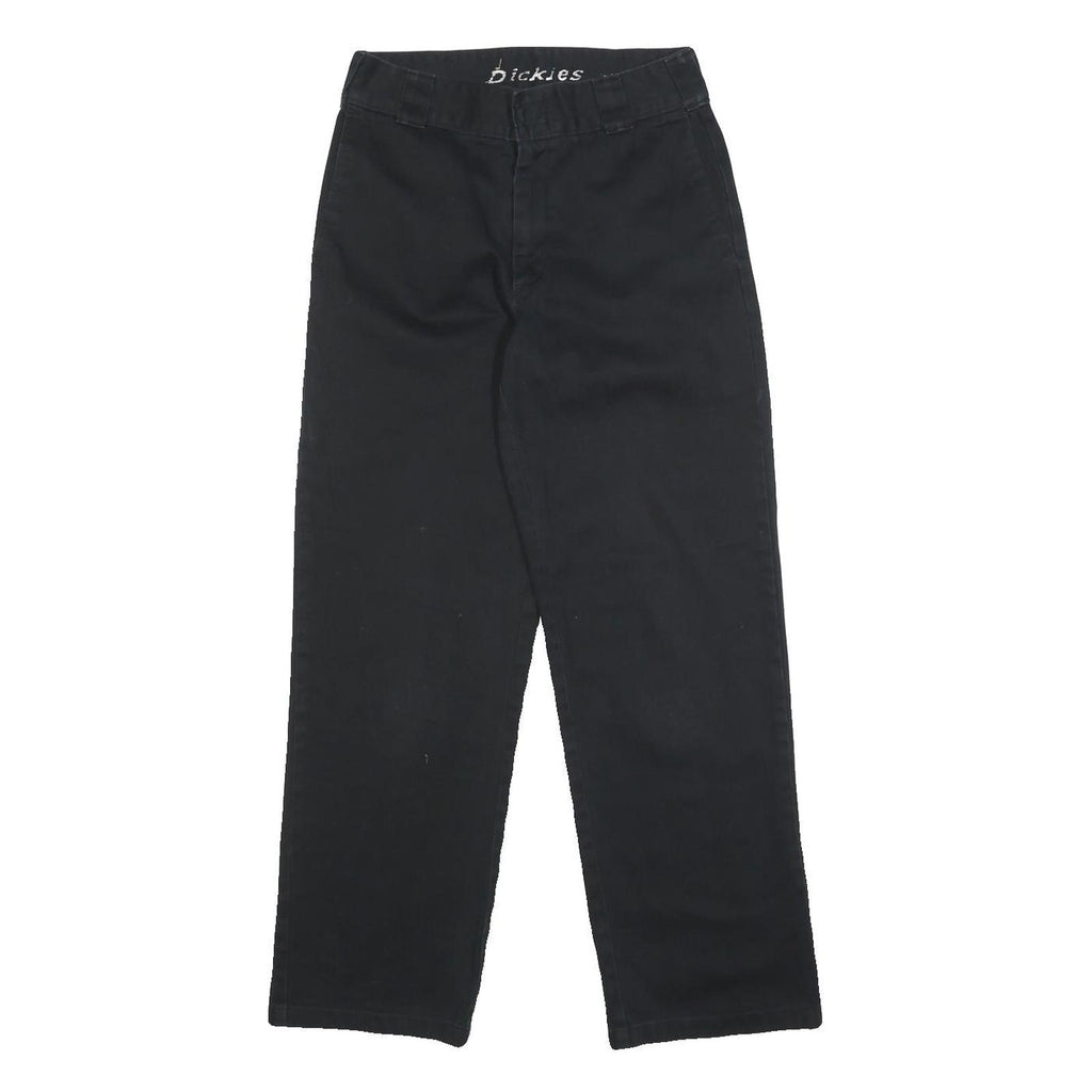 DICKIES Womens Black Cotton Blend Relaxed Straight Trousers W25 L27 Zip Closure