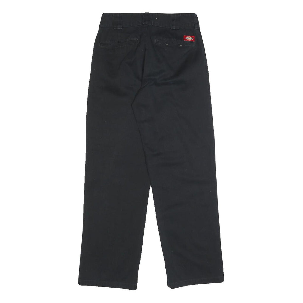 DICKIES Womens Black Cotton Blend Relaxed Straight Trousers W25 L27 Zip Closure