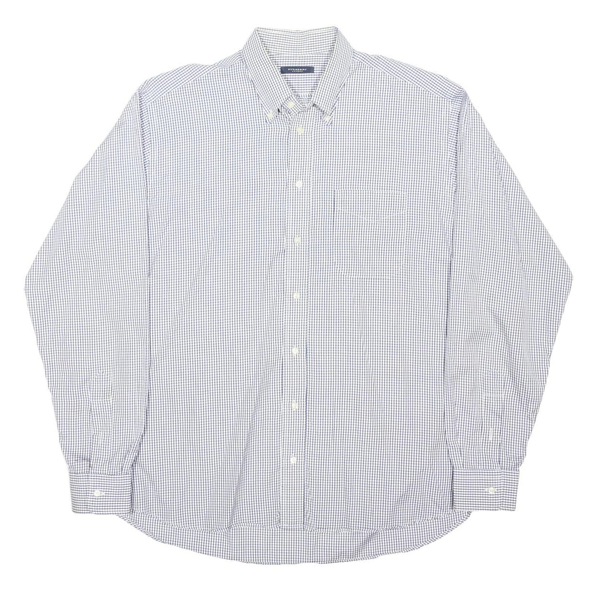 BURBERRY Mens Blue & White Check Shirt Classic Button-Down Collar L Relaxed Fit