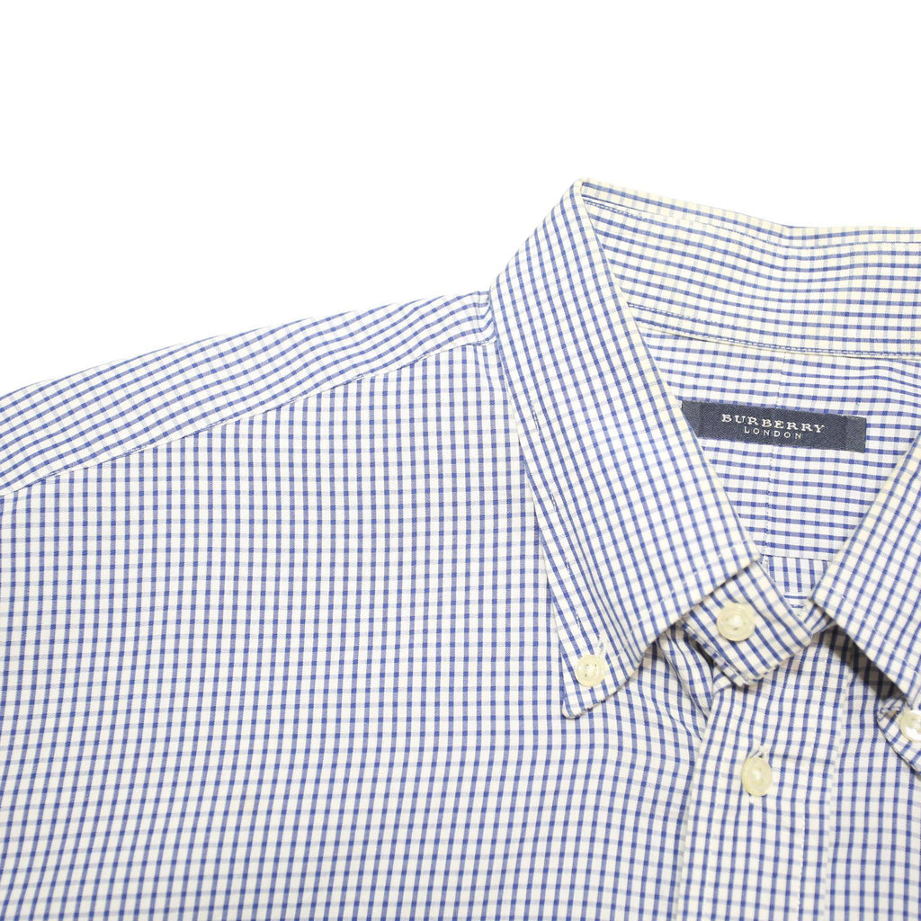 BURBERRY Mens Blue & White Check Shirt Classic Button-Down Collar L Relaxed Fit