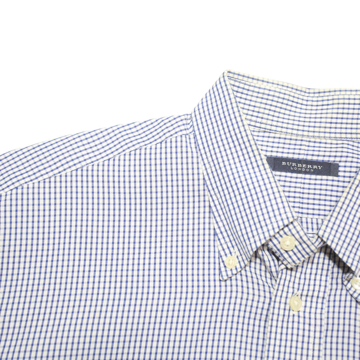 BURBERRY Mens Blue & White Check Shirt Classic Button-Down Collar L Relaxed Fit