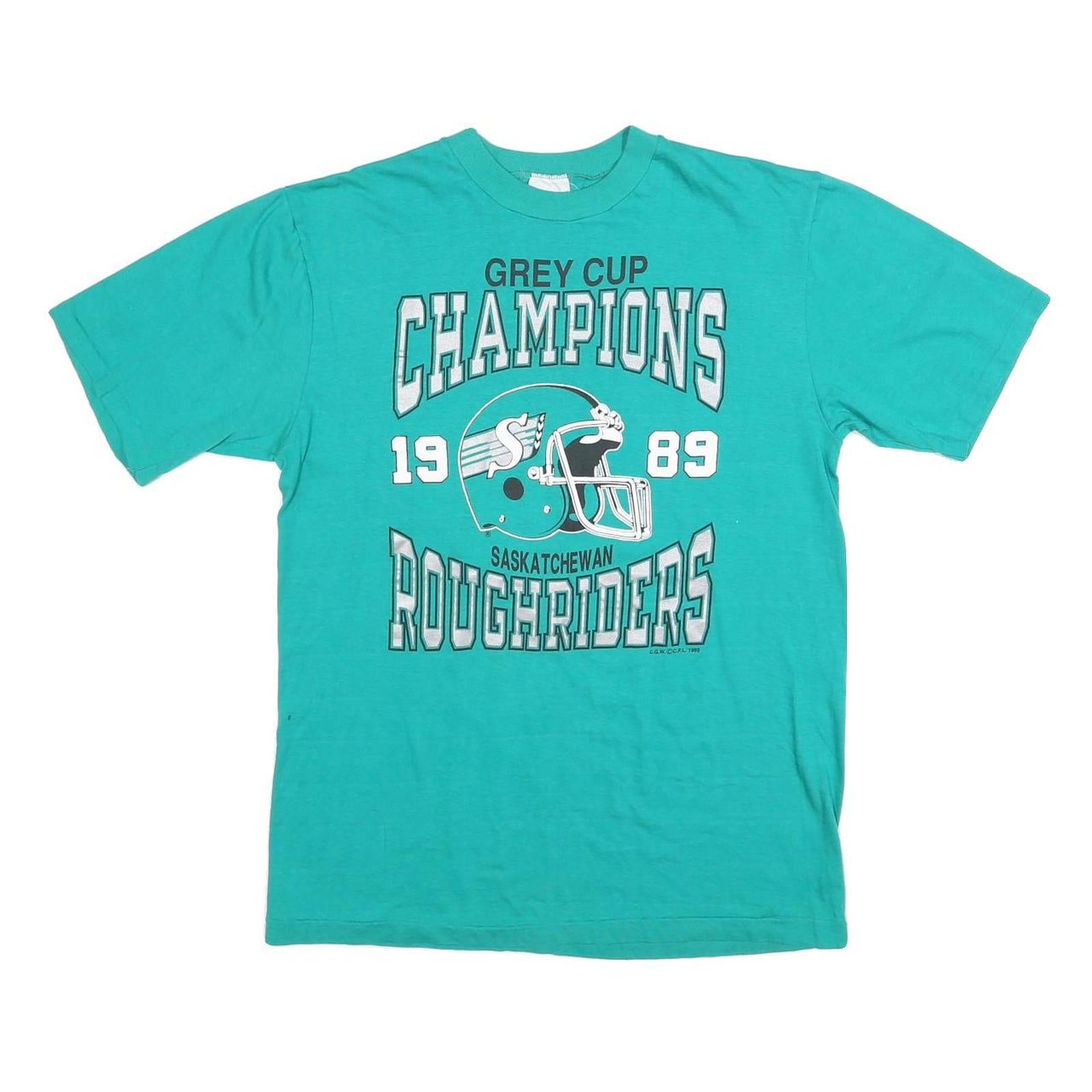 HANES Mens Turquoise Grey Cup Champions Saskatchewan Roughriders Graphic T-Shirt