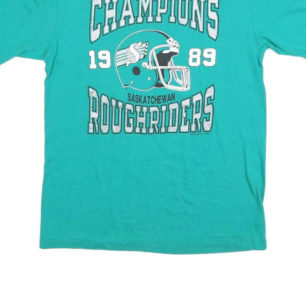 HANES Mens Turquoise Grey Cup Champions Saskatchewan Roughriders Graphic T-Shirt