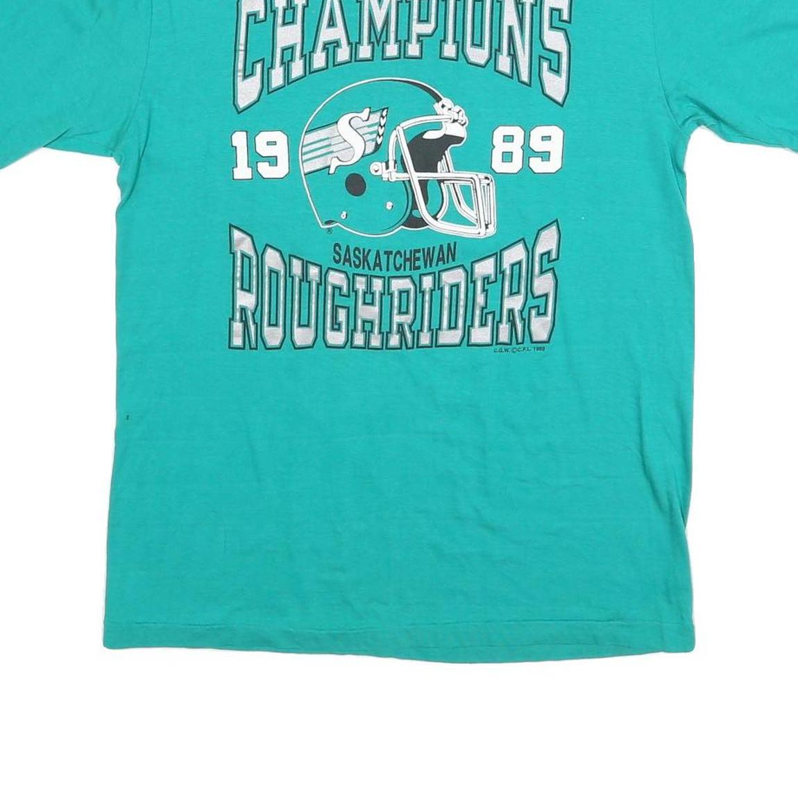 HANES Mens Turquoise Grey Cup Champions Saskatchewan Roughriders Graphic T-Shirt