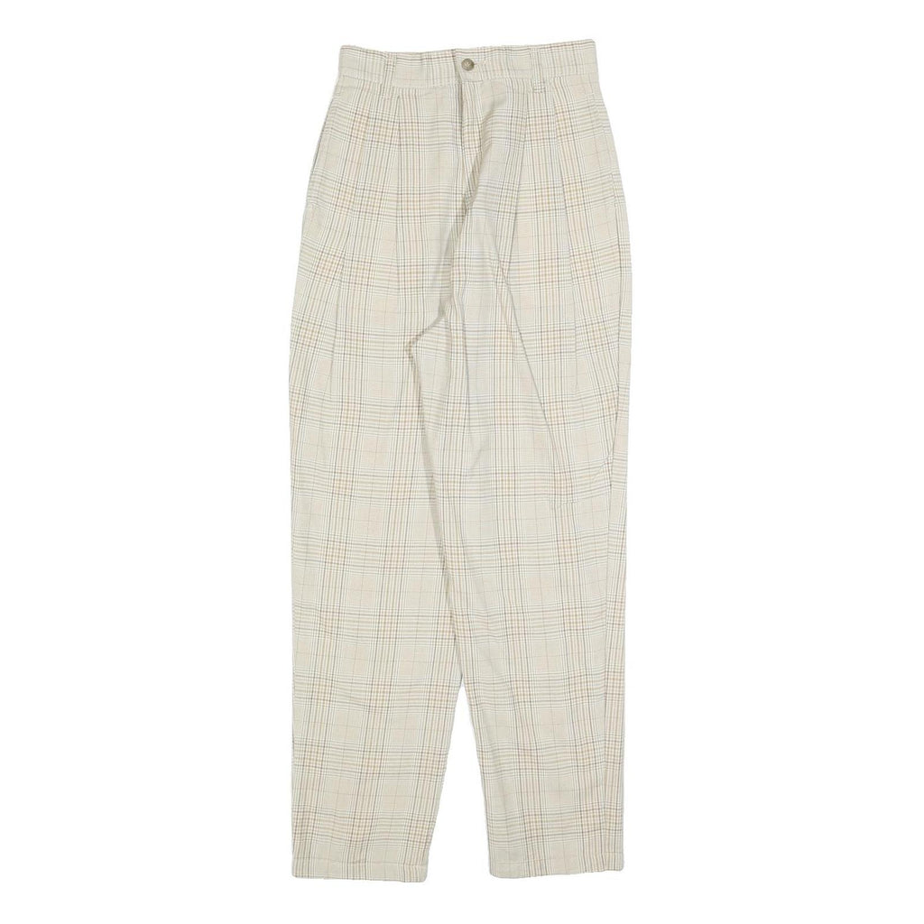 Womens Relaxed Fit Beige Plaid Trousers Polyester Blend Zip W24 L27 Casual Smart