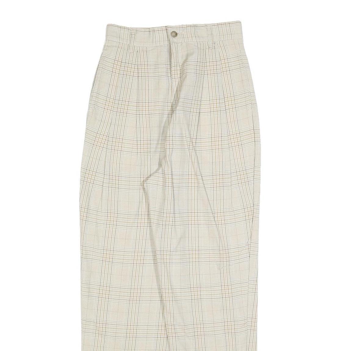 Womens Relaxed Fit Beige Plaid Trousers Polyester Blend Zip W24 L27 Casual Smart