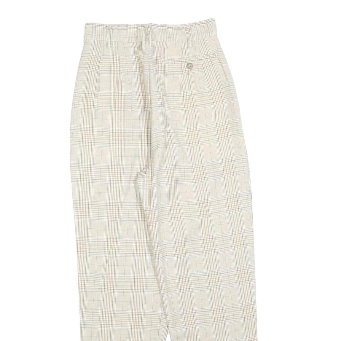 Womens Relaxed Fit Beige Plaid Trousers Polyester Blend Zip W24 L27 Casual Smart