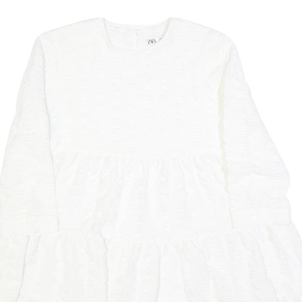 ZARA Womens White Fit & Flare Woven Dress Polyester Blend Long Sleeve M