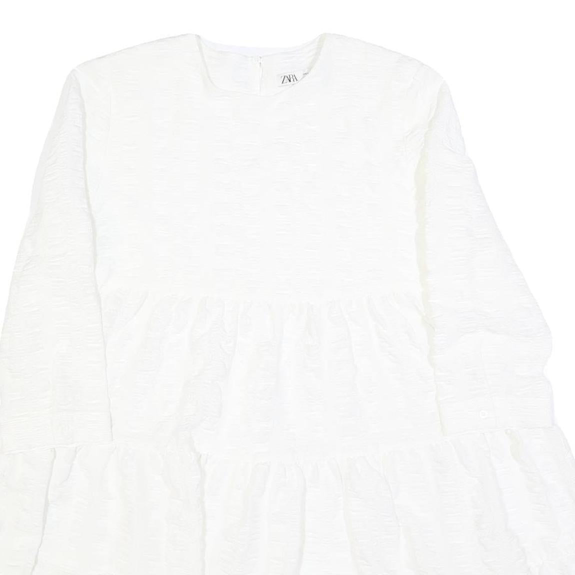ZARA Womens White Fit & Flare Woven Dress Polyester Blend Long Sleeve M