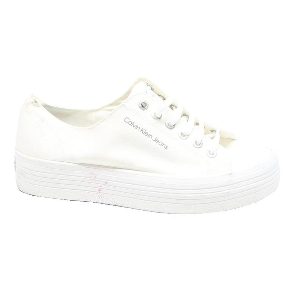 CALVIN KLEIN Womens White Canvas Platform Trainers UK 6 Casual Retro Style