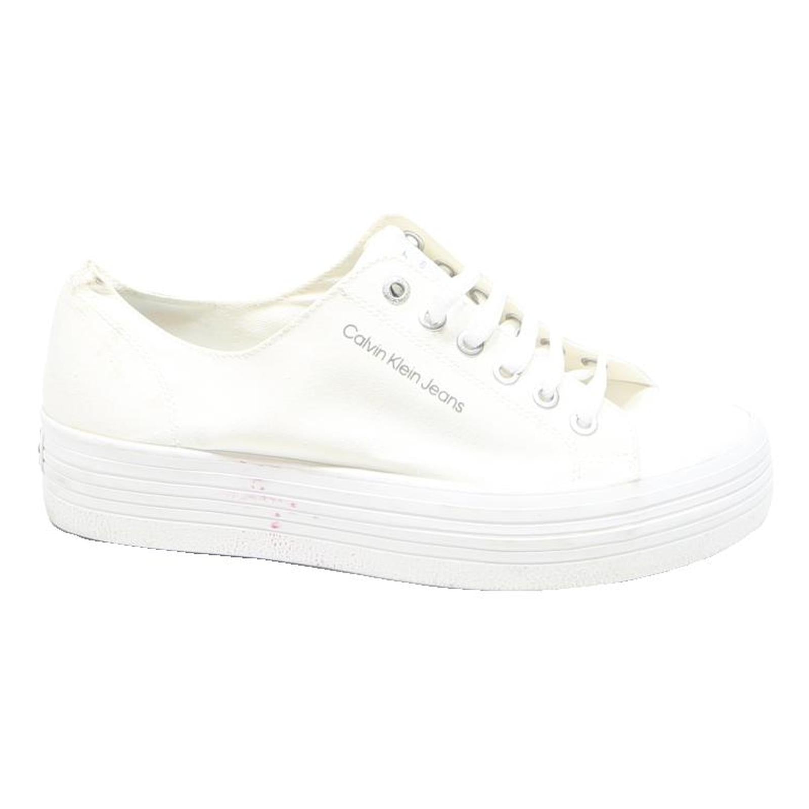 CALVIN KLEIN Womens White Canvas Platform Trainers UK 6 Casual Retro Style