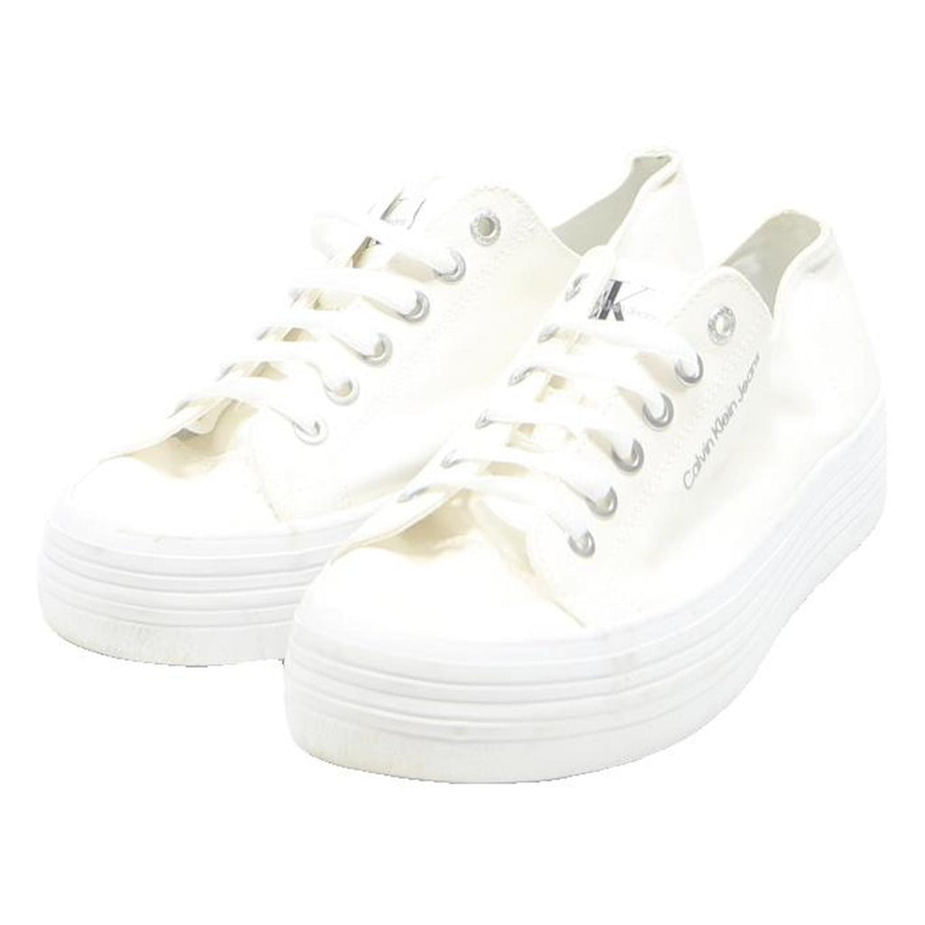 CALVIN KLEIN Womens White Canvas Platform Trainers UK 6 Casual Retro Style