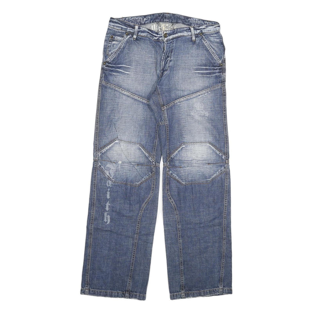 Mens Blue Regular Fit Cotton Blend Denim Jeans W34 L34 Button Closure Casual