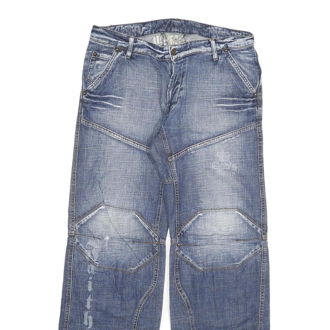 Mens Blue Regular Fit Cotton Blend Denim Jeans W34 L34 Button Closure Casual