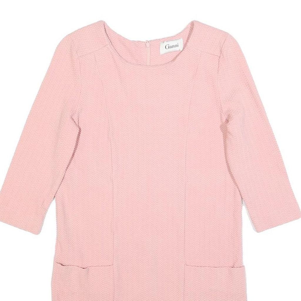 GANNI Womens Pink Fit & Flare Cotton Blend Dress Short Sleeve Knee Length S