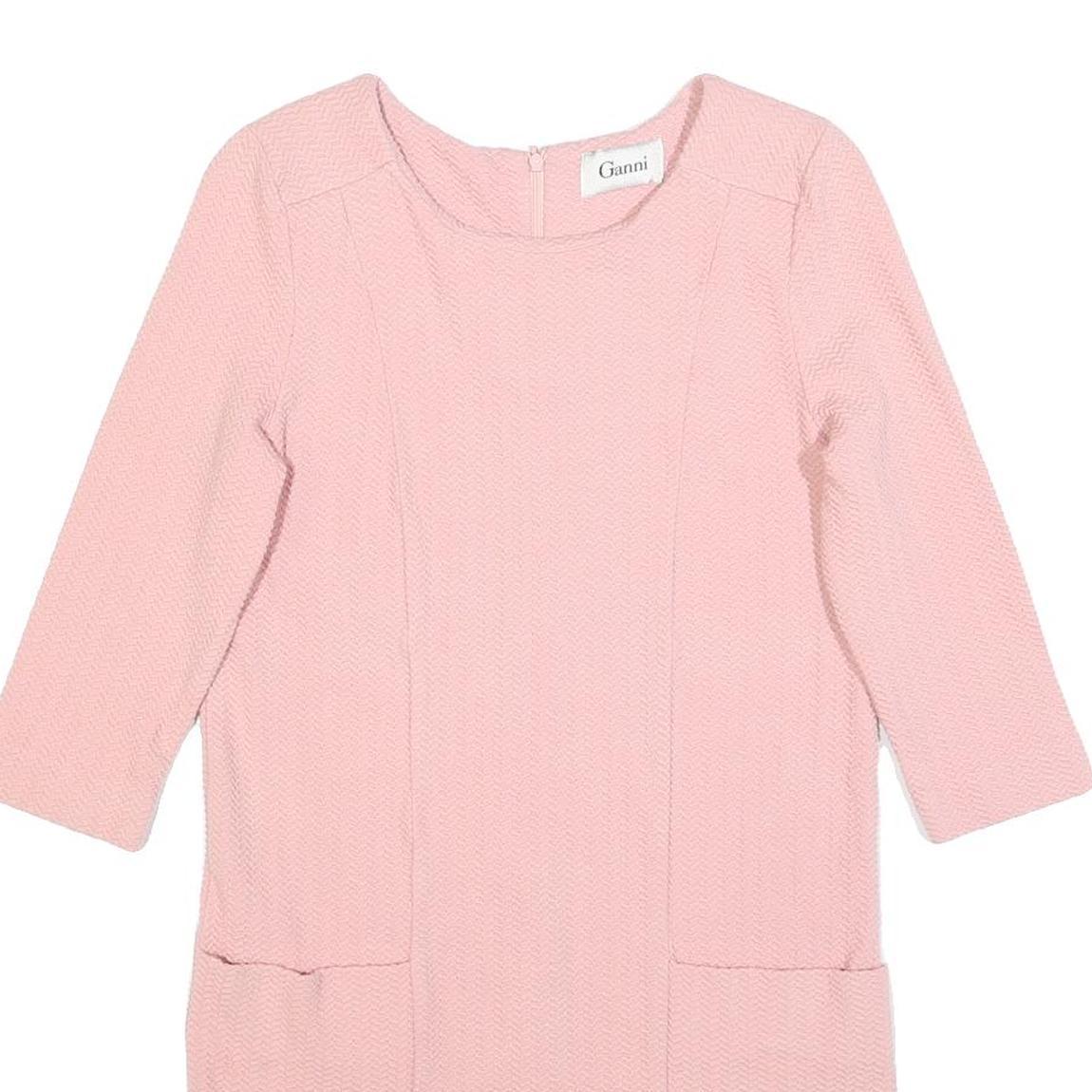 GANNI Womens Pink Fit & Flare Cotton Blend Dress Short Sleeve Knee Length S