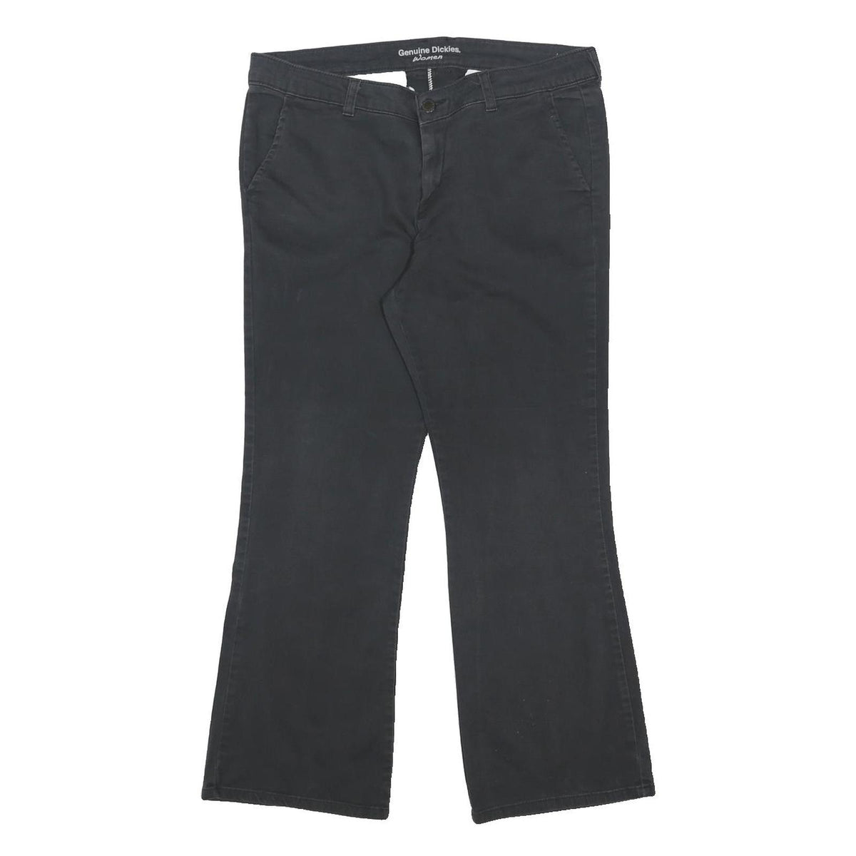 DICKIES Womens Black Slim Straight Trousers W32 L26 Cotton Blend Zip Casual