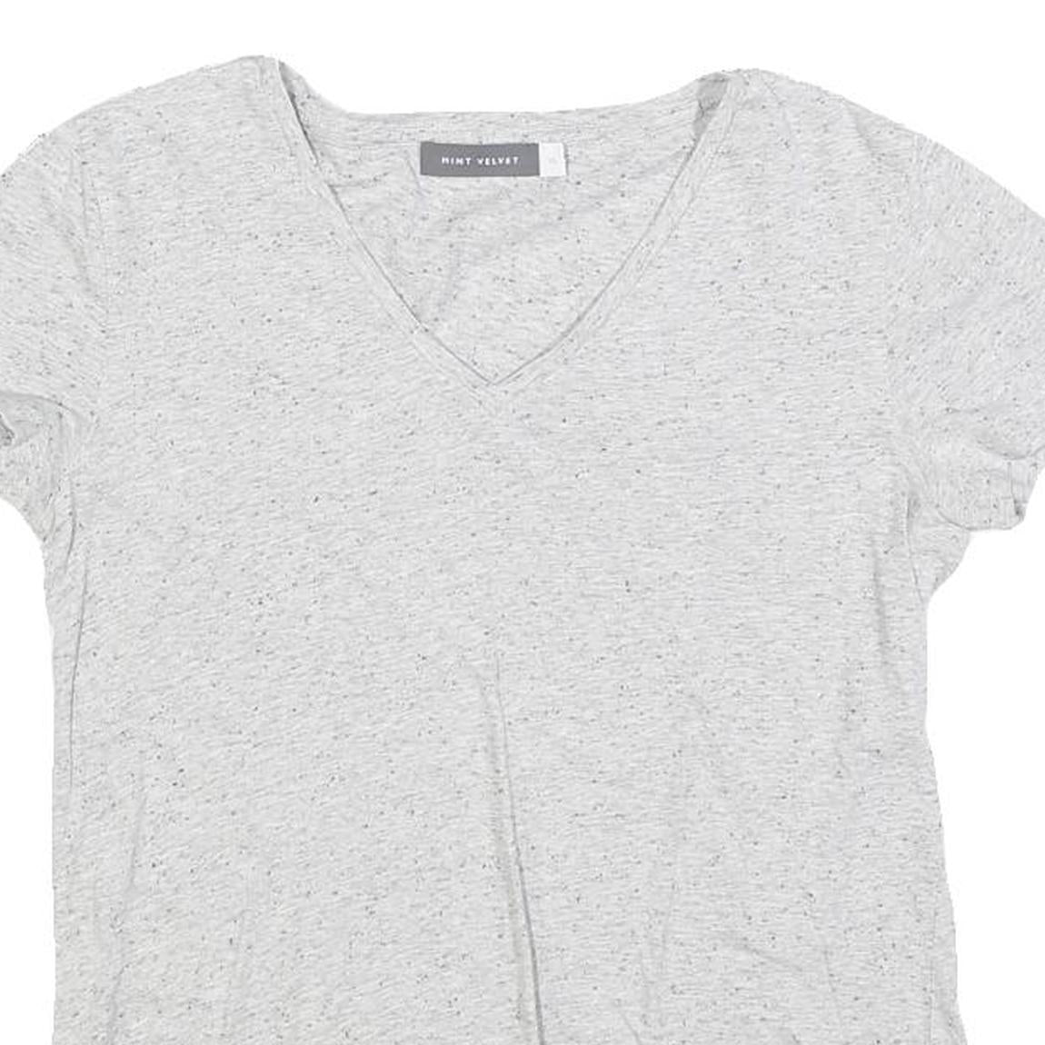 MINT VELVET Womens Grey Silver Embellished Short Sleeve V-Neck Top XS
