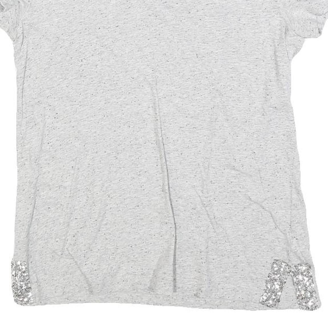 MINT VELVET Womens Grey Silver Embellished Short Sleeve V-Neck Top XS