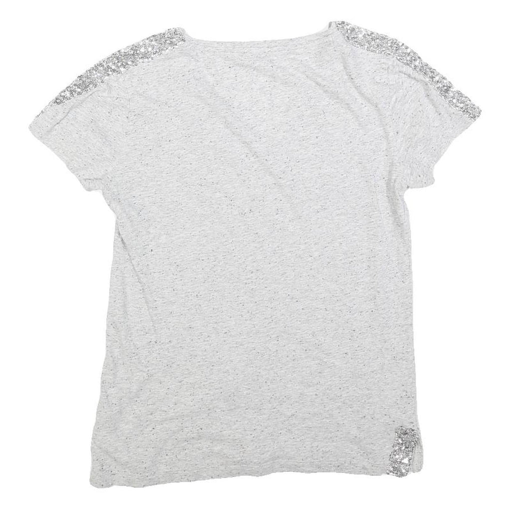 MINT VELVET Womens Grey Silver Embellished Short Sleeve V-Neck Top XS