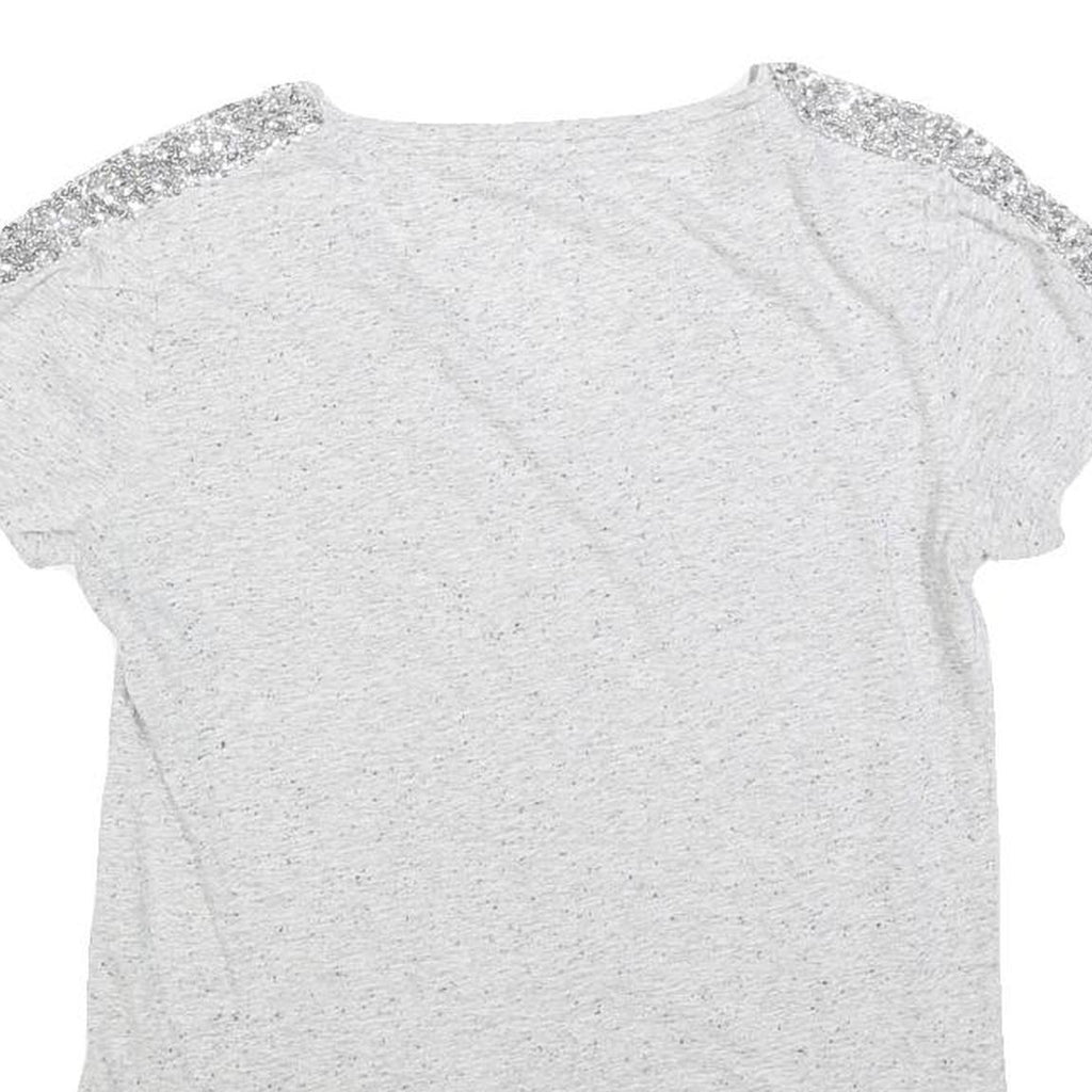 MINT VELVET Womens Grey Silver Embellished Short Sleeve V-Neck Top XS