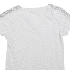 MINT VELVET Womens Grey Silver Embellished Short Sleeve V-Neck Top XS