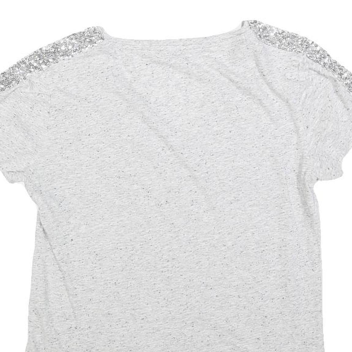 MINT VELVET Womens Grey Silver Embellished Short Sleeve V-Neck Top XS