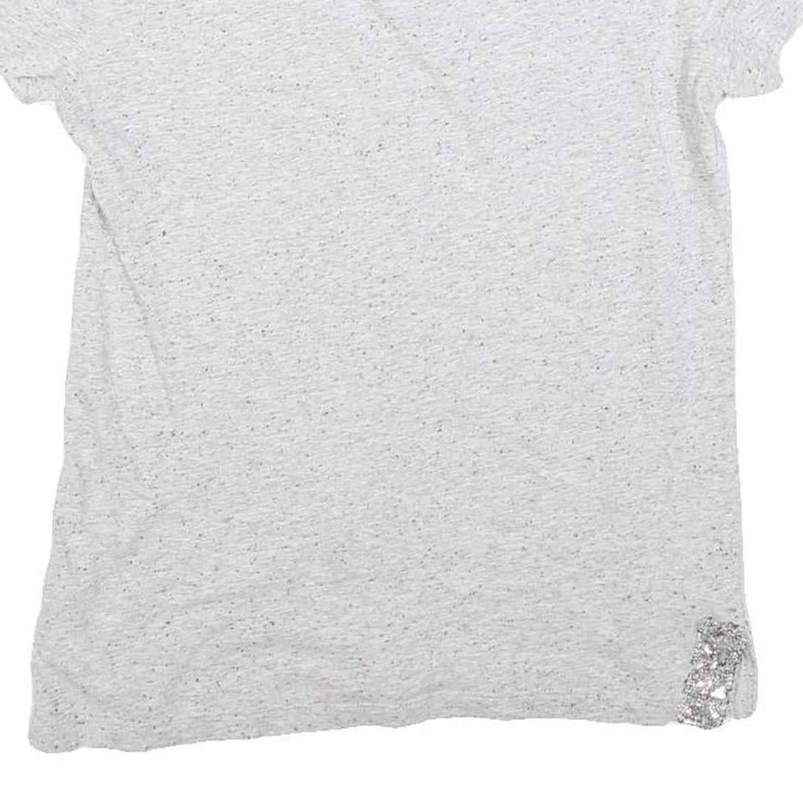 MINT VELVET Womens Grey Silver Embellished Short Sleeve V-Neck Top XS