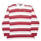 TOMMY HILFIGER Mens Polo Shirt Red Striped Long Sleeve 2XL
