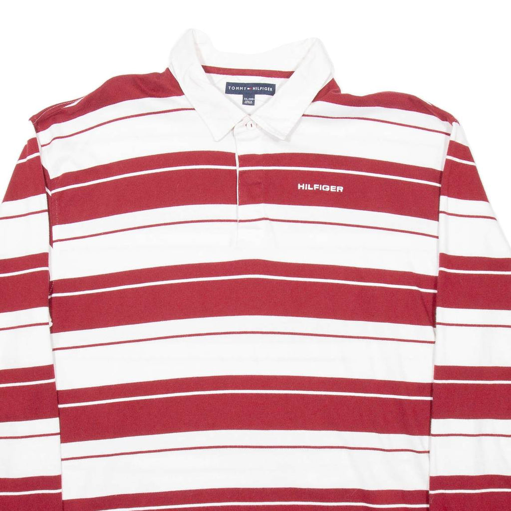 TOMMY HILFIGER Mens Polo Shirt Red Striped Long Sleeve 2XL