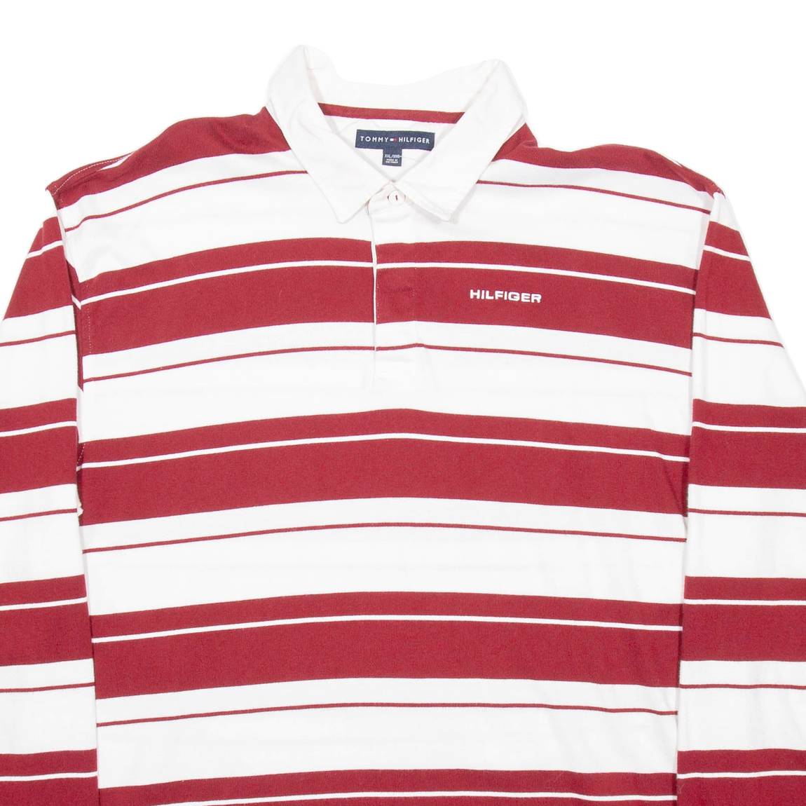 TOMMY HILFIGER Mens Polo Shirt Red Striped Long Sleeve 2XL