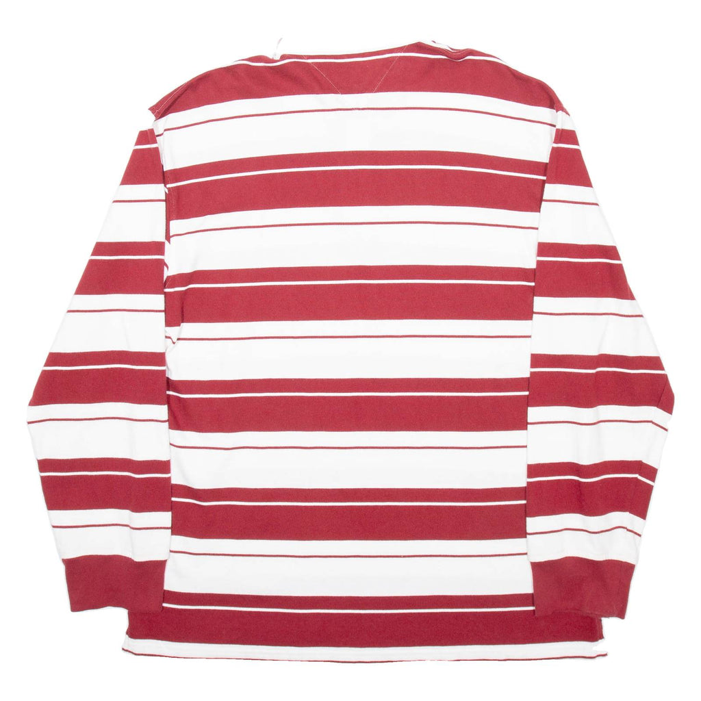 TOMMY HILFIGER Mens Polo Shirt Red Striped Long Sleeve 2XL