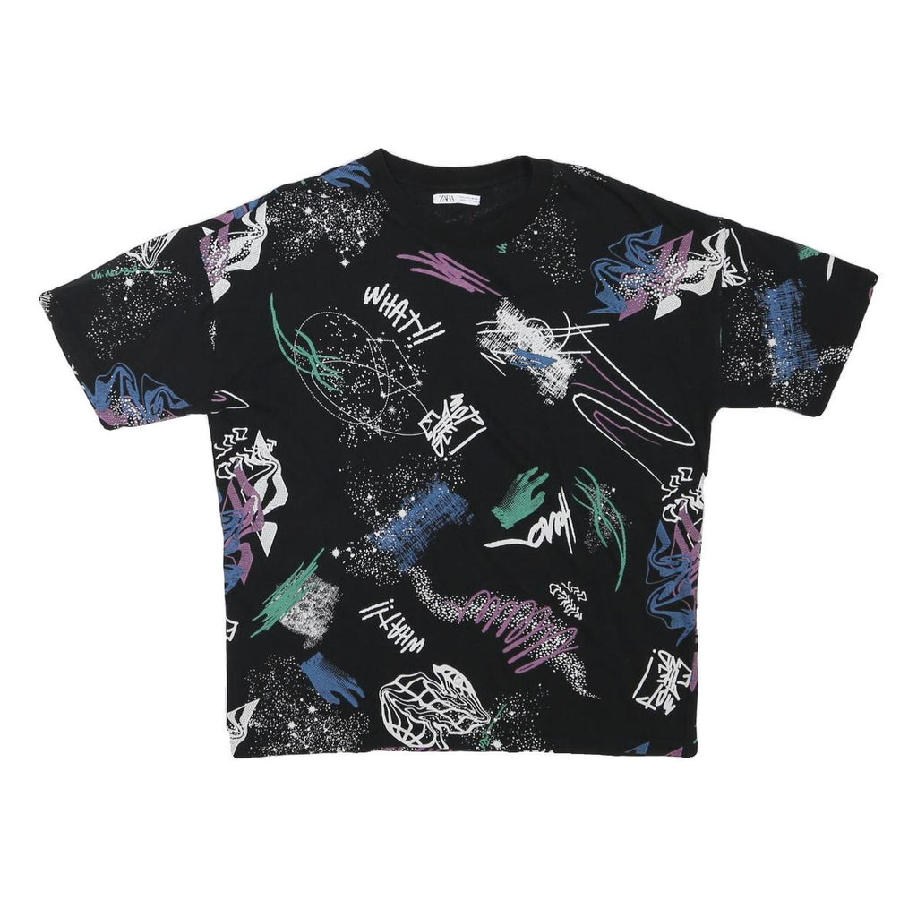 ZARA Womens Black Graphic T-Shirt L Short Sleeve Crew Neck Abstract Print