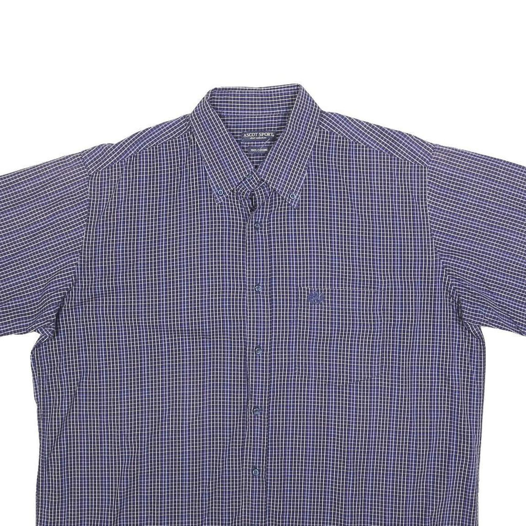 ASCOT SPORT Mens Blue Check Shirt 2XL Cotton Blend Casual Button-Down