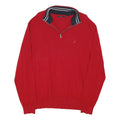 NAUTICA Mens Red Cotton Blend Pullover Plain 1/4 Zip Jumper XL Casual Fit