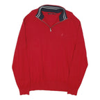 NAUTICA Mens Red Cotton Blend Pullover Plain 1/4 Zip Jumper XL Casual Fit