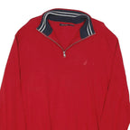 NAUTICA Mens Red Cotton Blend Pullover Plain 1/4 Zip Jumper XL Casual Fit