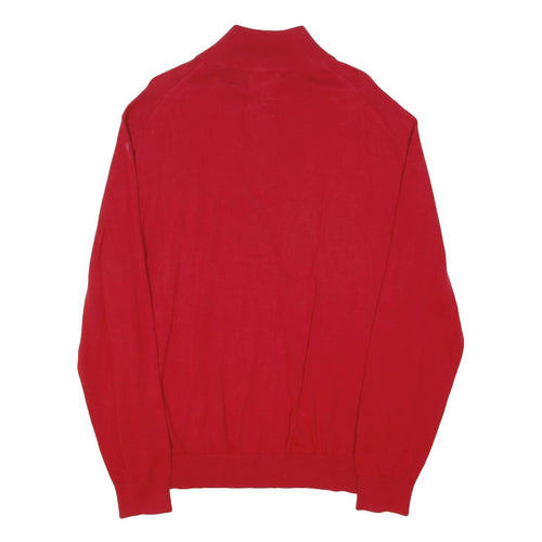 NAUTICA Mens Red Cotton Blend Pullover Plain 1/4 Zip Jumper XL Casual Fit