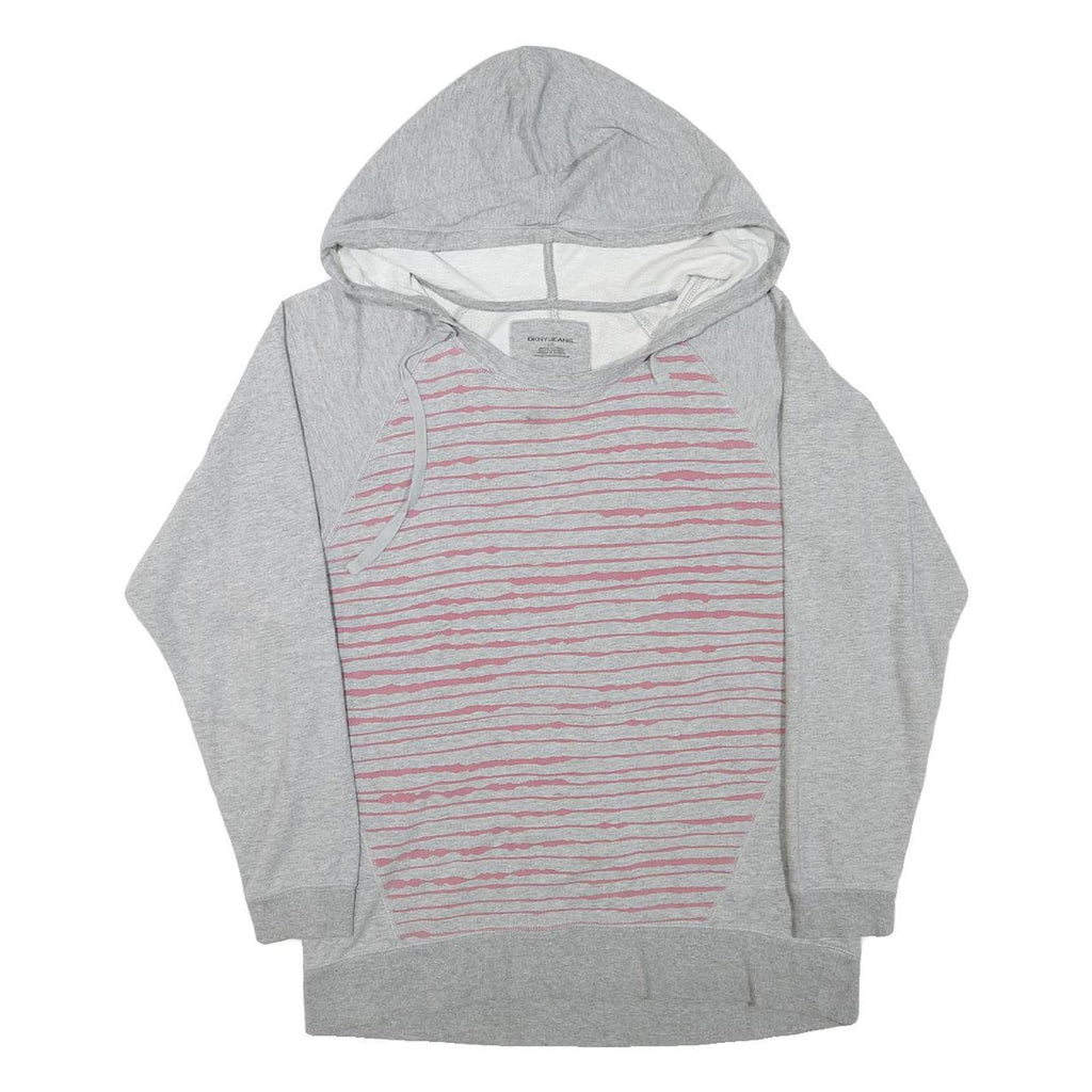 DKNY Womens Grey Hoodie L Cotton Blend Pullover Lightweight Casual