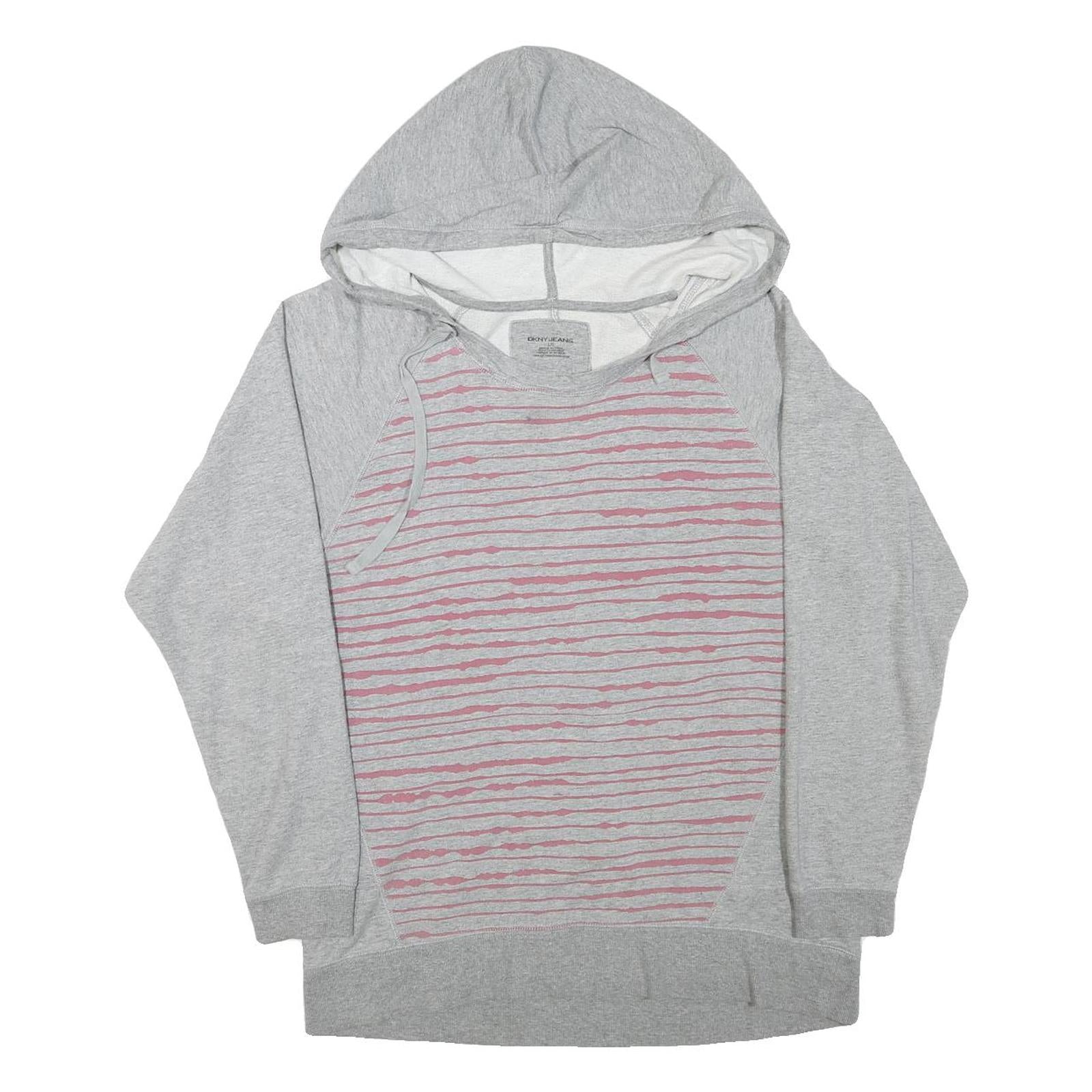 DKNY Womens Grey Hoodie L Cotton Blend Pullover Lightweight Casual