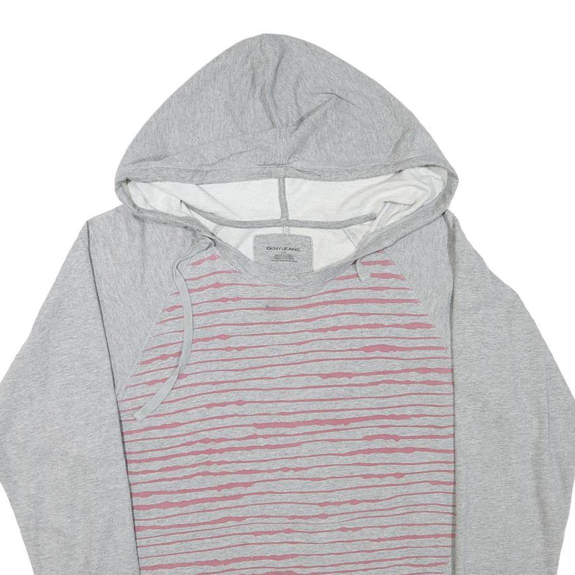 DKNY Womens Grey Hoodie L Cotton Blend Pullover Lightweight Casual