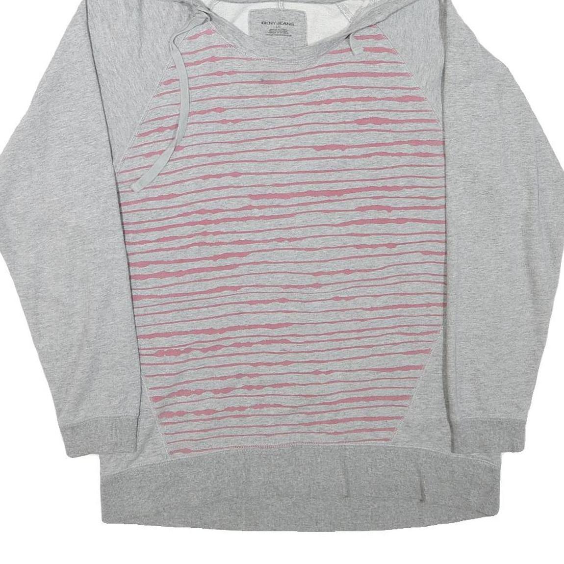 DKNY Womens Grey Hoodie L Cotton Blend Pullover Lightweight Casual