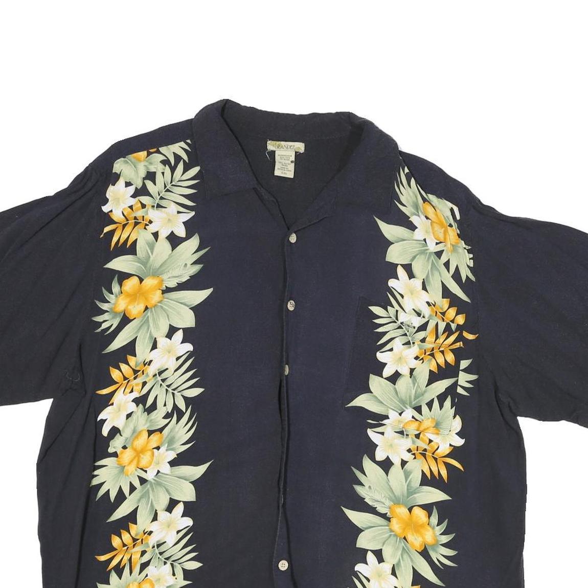 ISLANDER Mens Navy Blue Hawaiian Rayon Shirt XL Floral Tropical Summer Beach