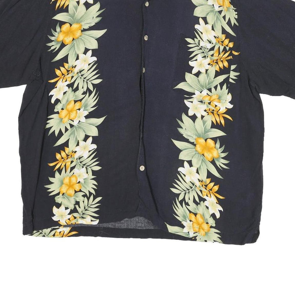 ISLANDER Mens Navy Blue Hawaiian Rayon Shirt XL Floral Tropical Summer Beach