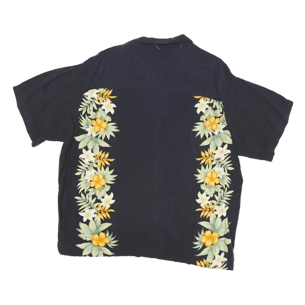 ISLANDER Mens Navy Blue Hawaiian Rayon Shirt XL Floral Tropical Summer Beach