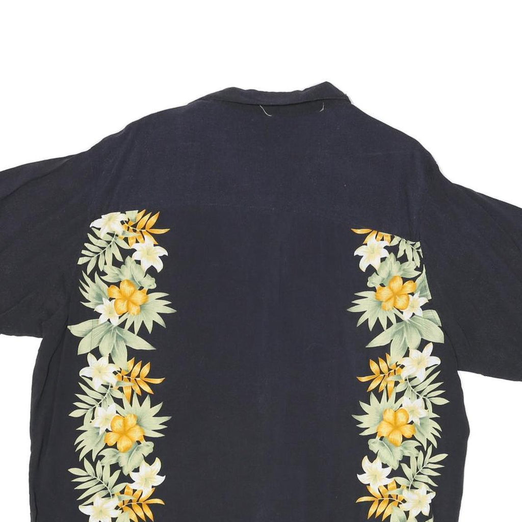 ISLANDER Mens Navy Blue Hawaiian Rayon Shirt XL Floral Tropical Summer Beach