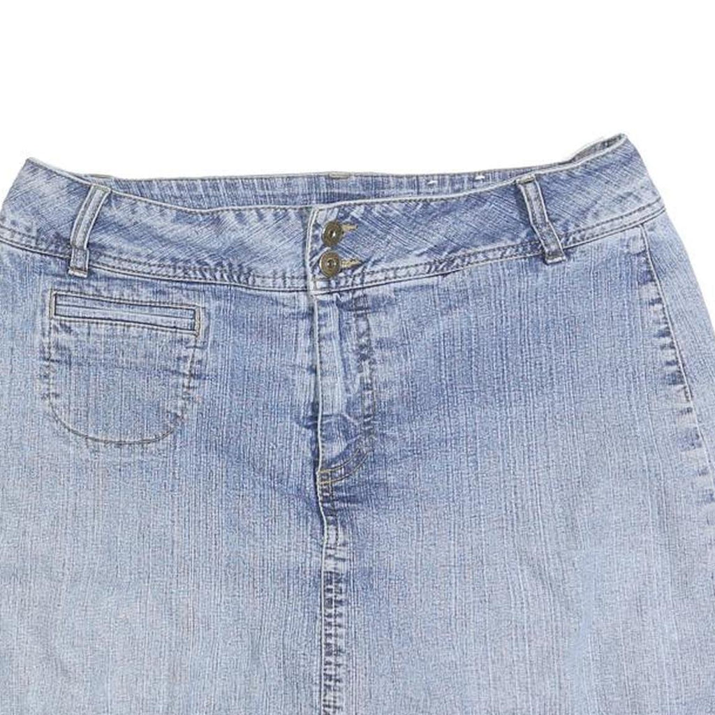 ST JOHNS BAY Womens Blue Denim Mini Cotton Blend Skirt M Casual Pocketed