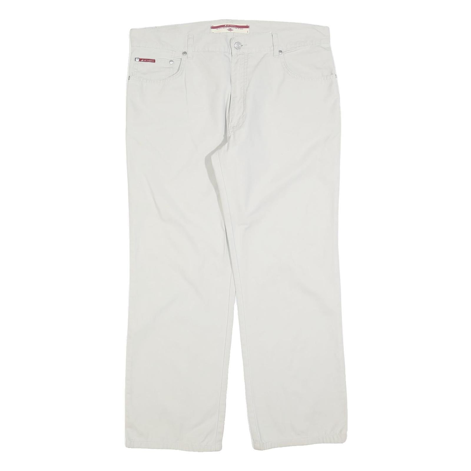 LEE COOPER Mens Cotton Blend White Regular Straight Trousers W36 L30 Casual Zip